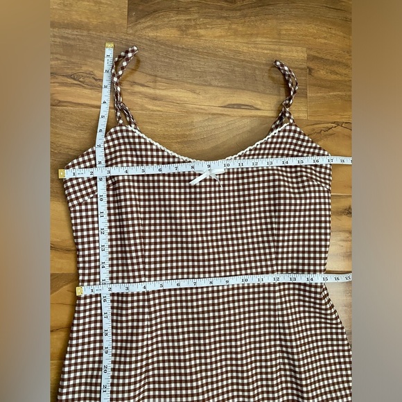 UO Gingham Brown Mini Dress Coquette Cottagecore Festival Outhold Boho Hipster L - Picture 6 of 12